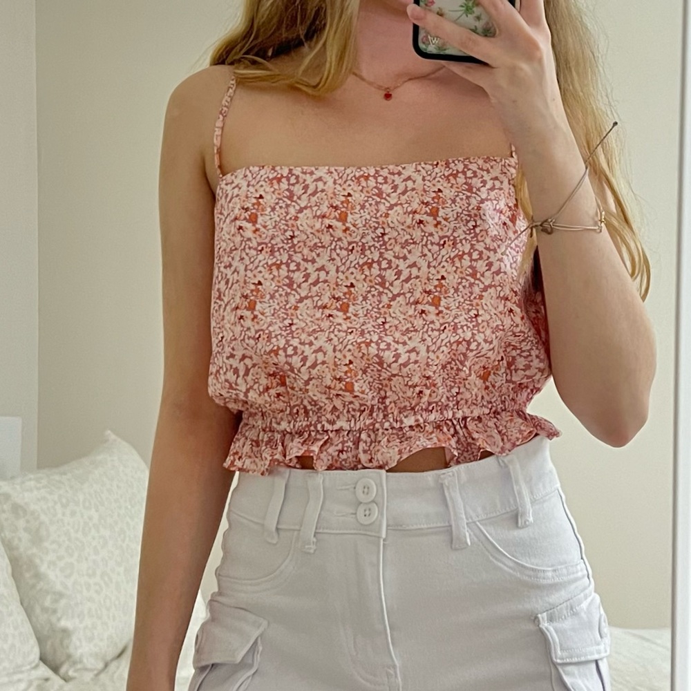 Lucy Paris Pink Floral Cropped Tank Top